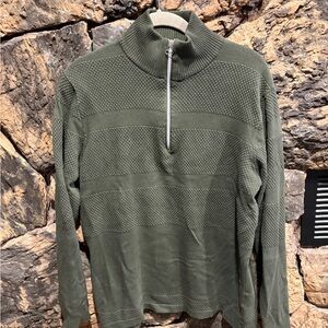 Men's Olive Green Textured Zip-Up Sweater